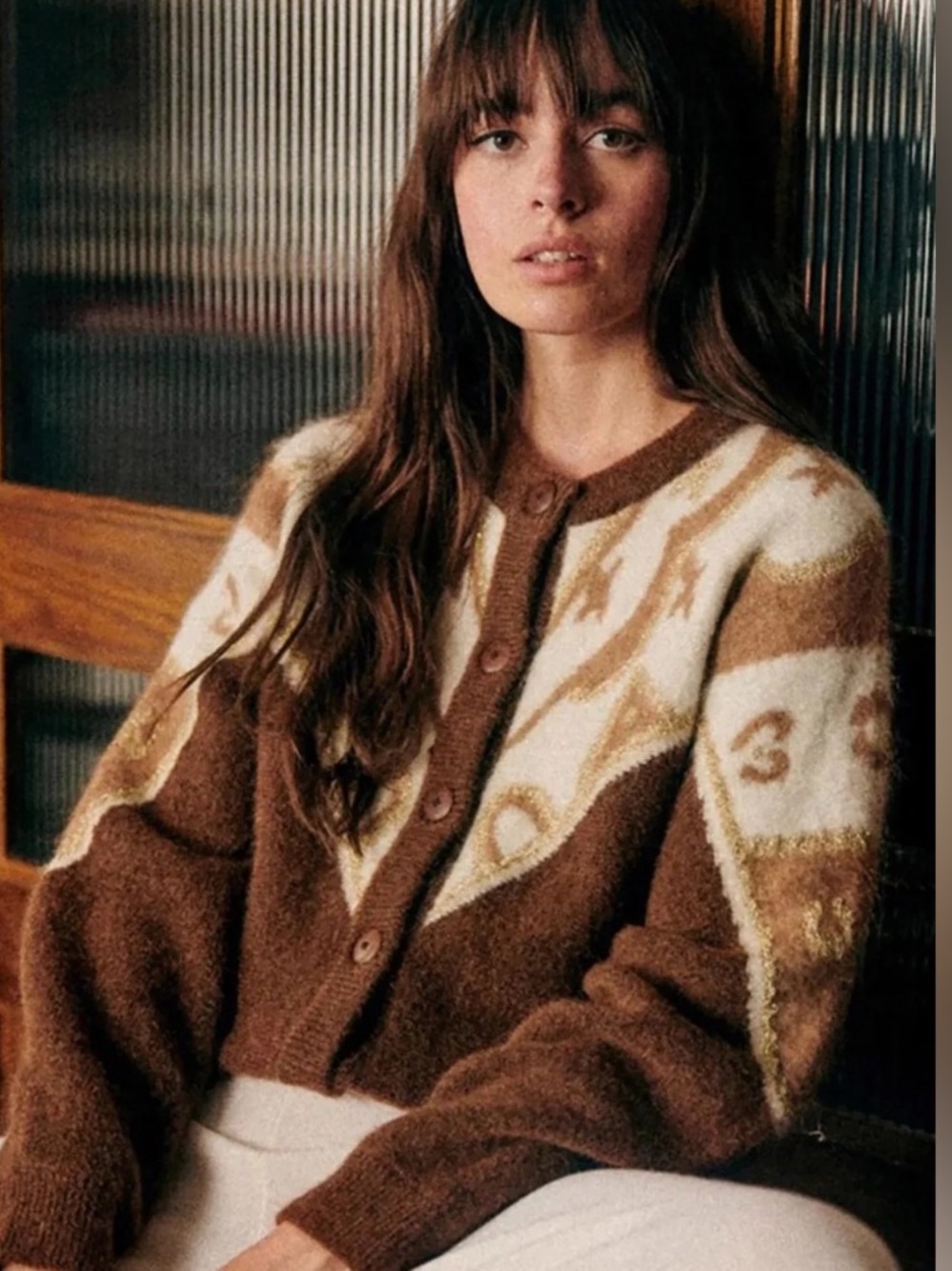 Sezane Margaux Cardigan Wool Mohair Blend Brown/Camel Knit Sweater